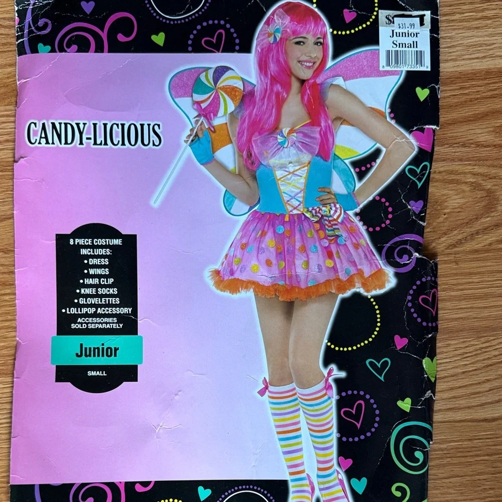 Candylicious Costume dress gloves candy tween teen junior small new pink sz 3-5